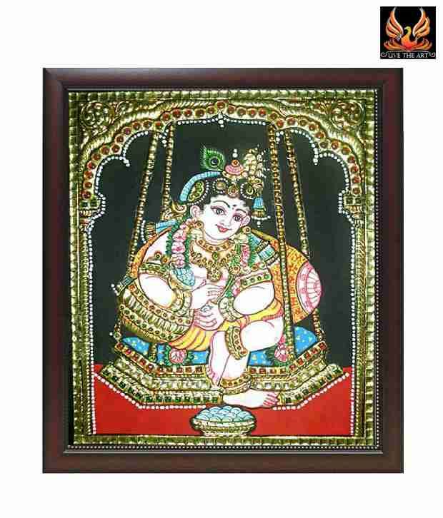 Live The Art Tanjore Painting Of Lord Krishna On A Swing Buy Live