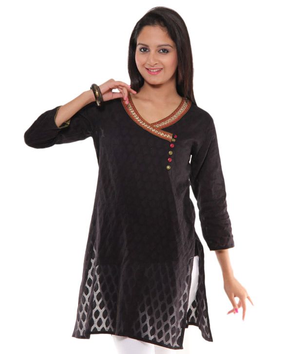 Sabhyata Lovely Black Printed Cotton Kurti - Buy Sabhyata Lovely Black ...