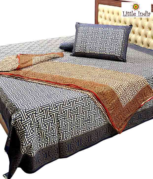 Little India Rajasthani Double Bed Sheet & Comforter Set-4 pcs - Buy ...