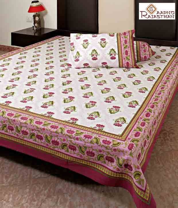 Aapno Rajasthan Ethnic Lotus Gold Print Double Bed Sheet Set Buy