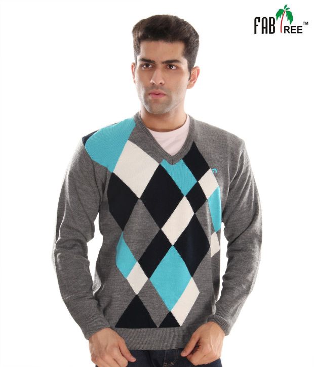Fabtree Grey Diamond Pattern Sweater - Buy Fabtree Grey ...