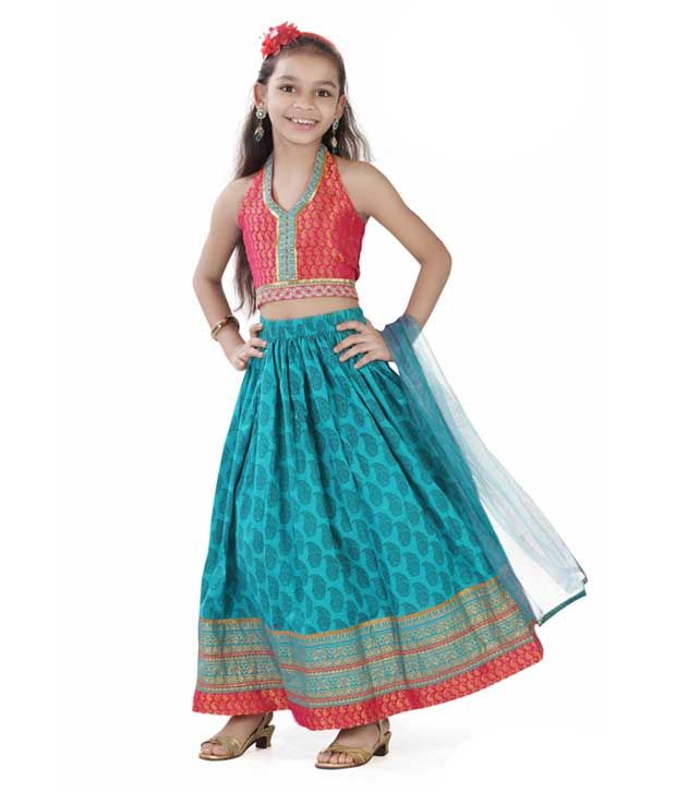 blue and pink ghagra
