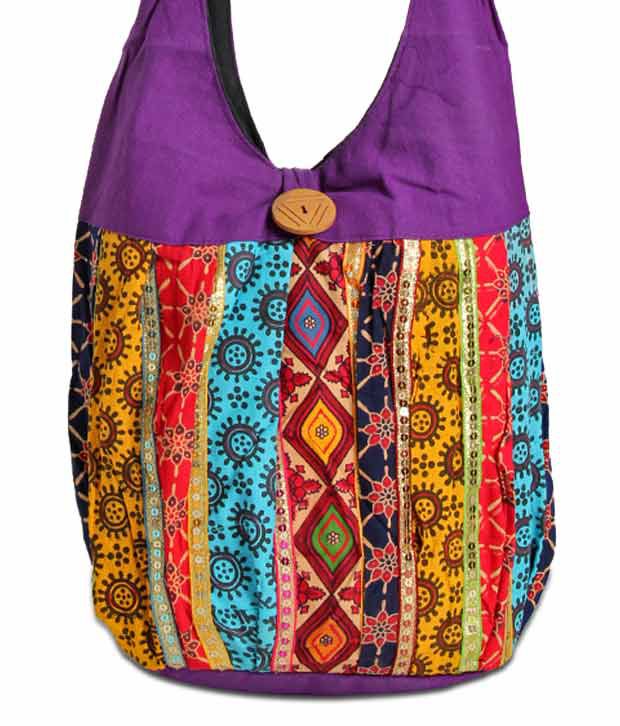 Hand-e-Crafts Purple & Multicolour Ethnic Jhola Bag - Buy Hand-e-Crafts ...