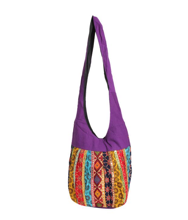 Hand-e-Crafts Purple & Multicolour Ethnic Jhola Bag - Buy Hand-e-Crafts ...