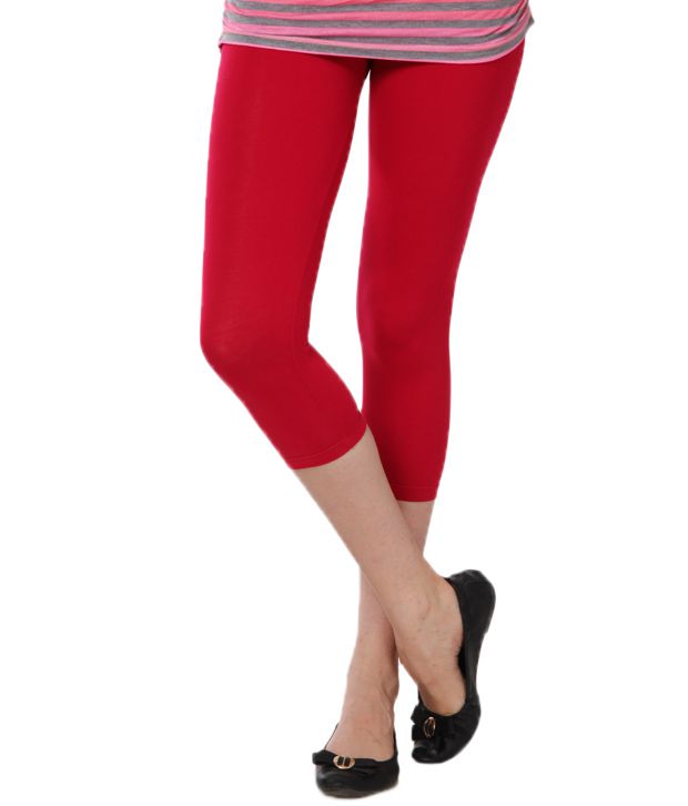 Femmora Crimson Red Cotton Spandex 3/4th Leggings Price in India - Buy ...