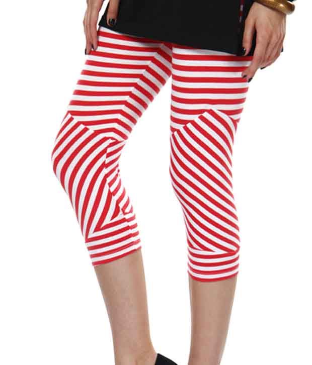 Femmora Red-White Striped 3/4th Leggings Price in India - Buy Femmora