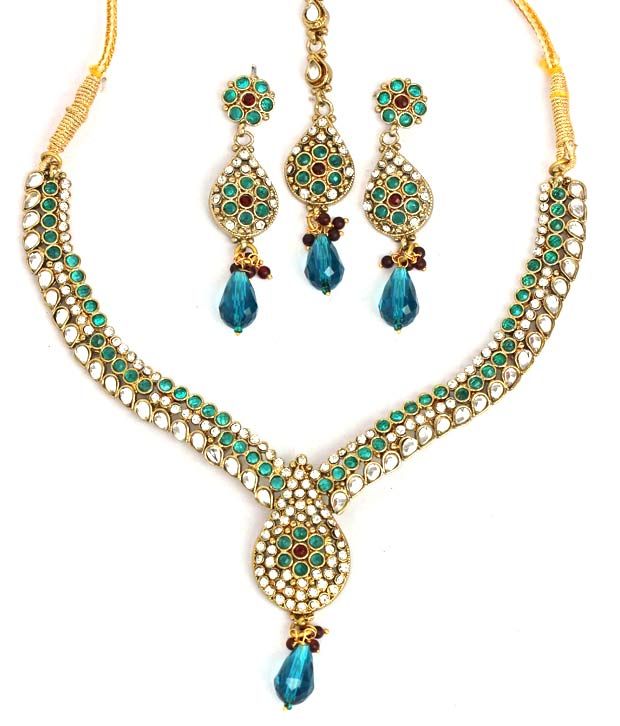 Touchstone Exquisite Kundan Necklace Set With Maang Tika: Buy ...