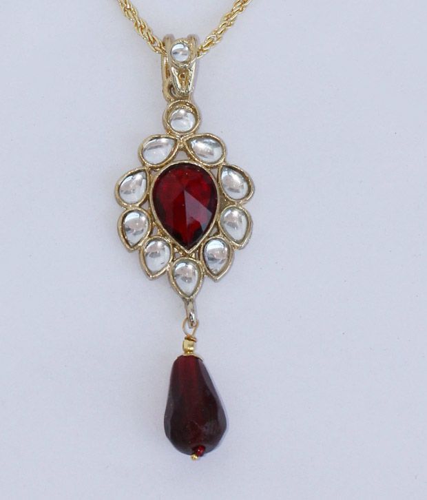 Touchstone Maroon Glass Stone Kundan Pendant Set Buy Touchstone Maroon