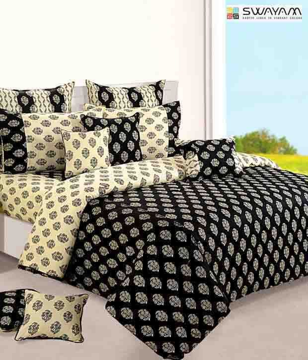Swayam Cream & Black Cotton Comforter Buy Swayam Cream & Black Cotton