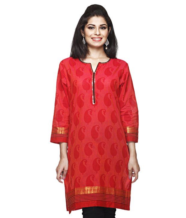 Sabhyata Red Cotton Long Kurti - Buy Sabhyata Red Cotton Long Kurti ...