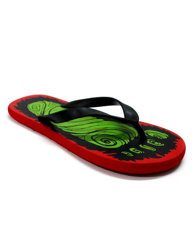 black and red flip flops