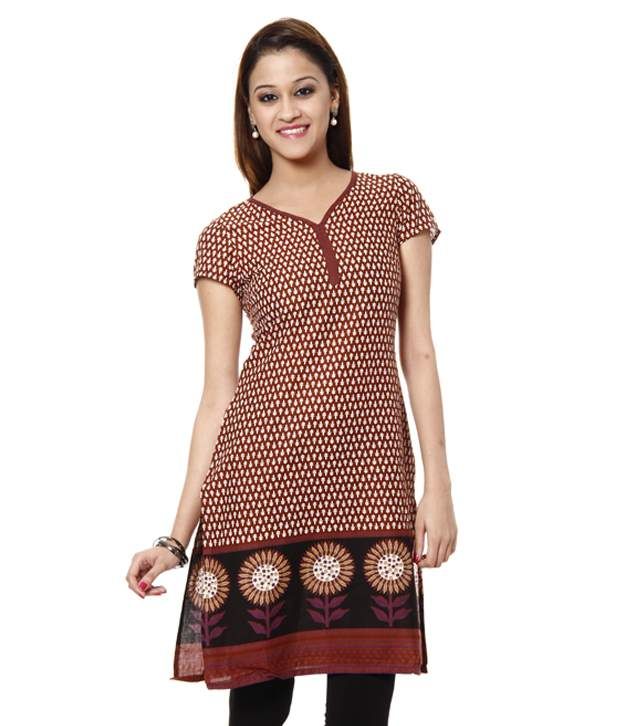 Aurelia Brown Medium Cotton Kurti Buy Aurelia Brown Medium Cotton