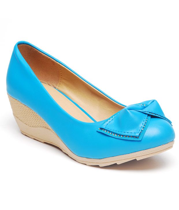 FNB-Nell Blue Bow Wedge Heel Pumps Price in India- Buy FNB-Nell Blue ...