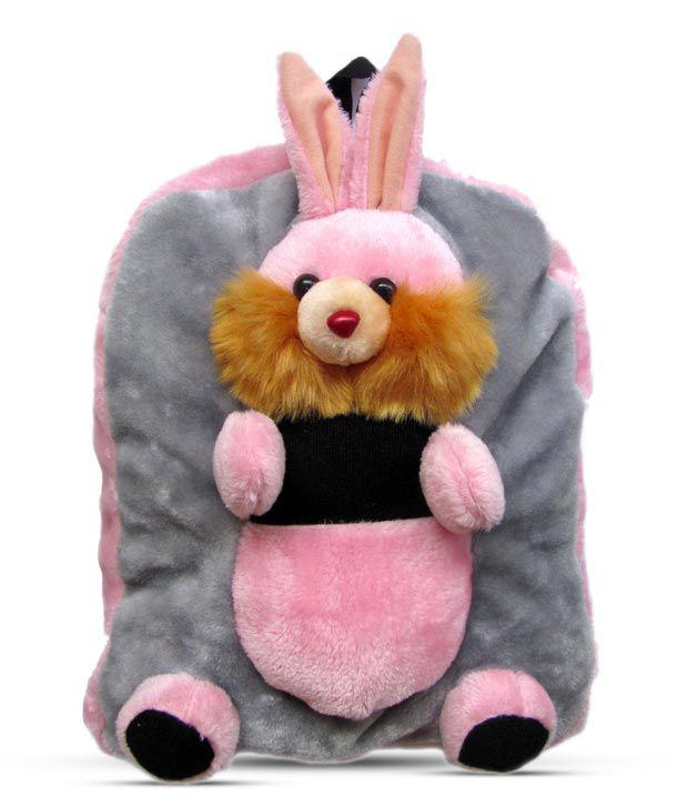 Tickle Grey-Pink Bunny Cartoon School Bag - 33 Cm
