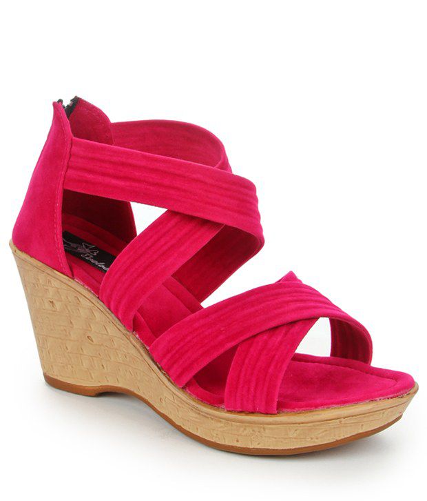 Evetoes Fuchsia Pink Cross Over Wedge Heel Sandals Price in India- Buy ...