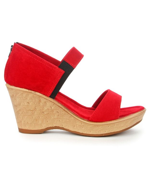 Evetoes Fab Red Wedge Heel Sandals Price in India- Buy Evetoes Fab Red ...