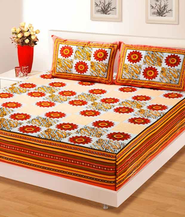 Loveusale 100 Cotton Red Flower Double Bed Sheet with Pillow Covers