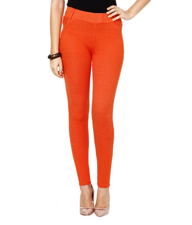 Softwear Orange Cotton Lycra Jeggings - Buy Softwear Orange Cotton ...