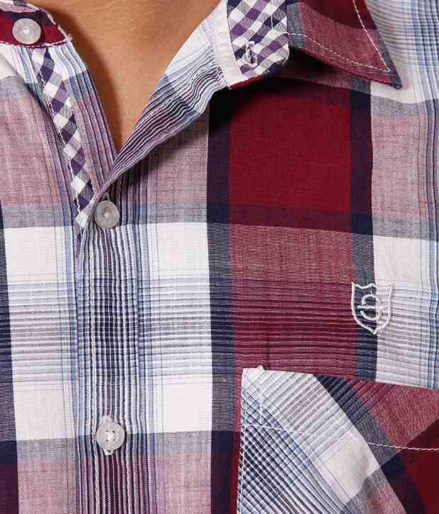 maroon checkered dress shirt