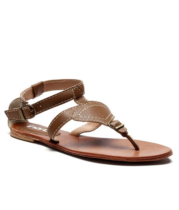 Inara Enthralling Brown Leather Flat Sandals Price in India- Buy Inara Enthralling Brown Leather 