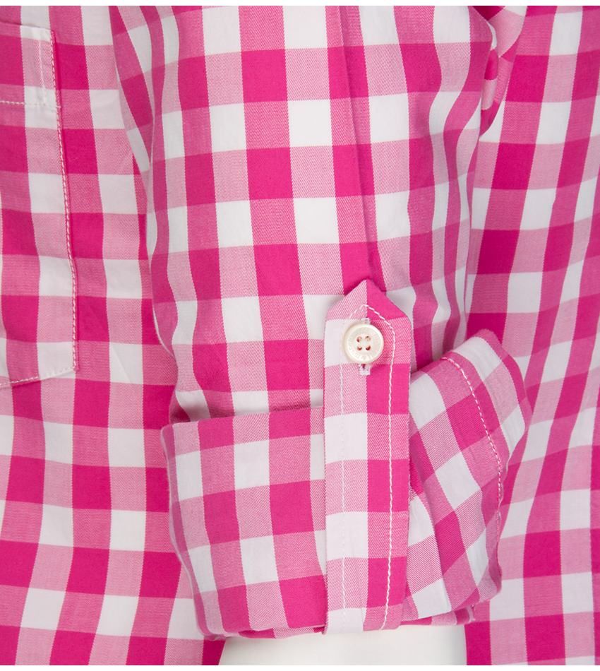 pink and white checkered shirt