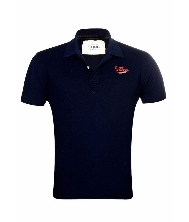 Sting Navy Blue Colour Solid Polo T Shirt - Buy Sting Navy Blue Colour ...