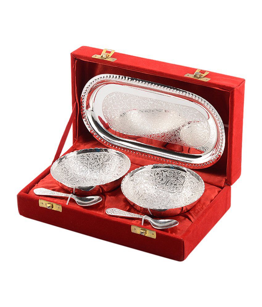     			Rajrang Rich Brass Bowl and Tray with Spoon- Pack of 3