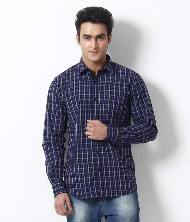 blue checkered shirt men