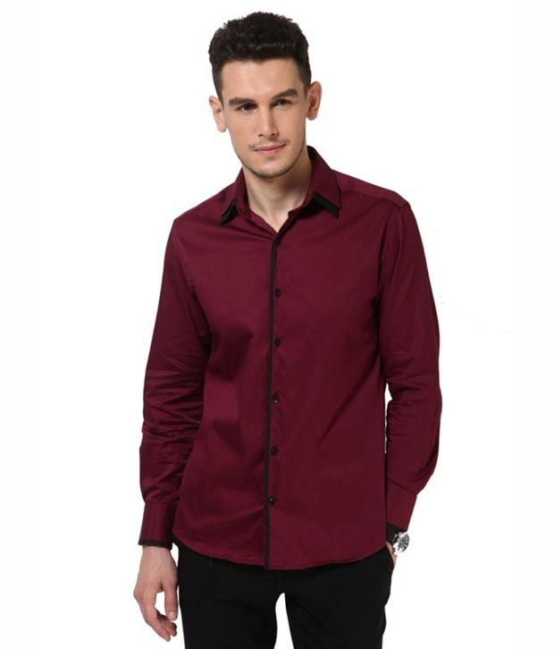 Dazzio Designer Double Collar Shirt - Maroon - Buy Dazzio Designer Double Collar Shirt - Maroon 