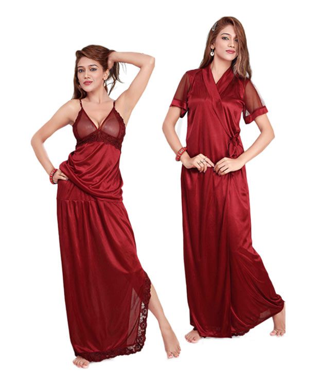 Buy Ishin Red Two Piece Satin Nightwear Online At Best Prices In India Snapdeal