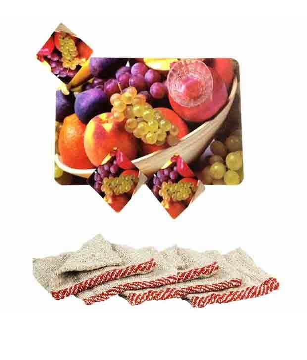 Dining Table Set Fruits Table Mats, Coasters N Dust Cloths (17 Pcs