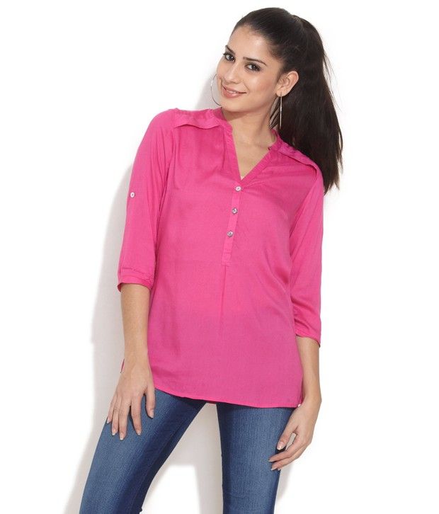 GIPSY Pink Solid Poly Cotton Top - Buy GIPSY Pink Solid Poly Cotton Top ...