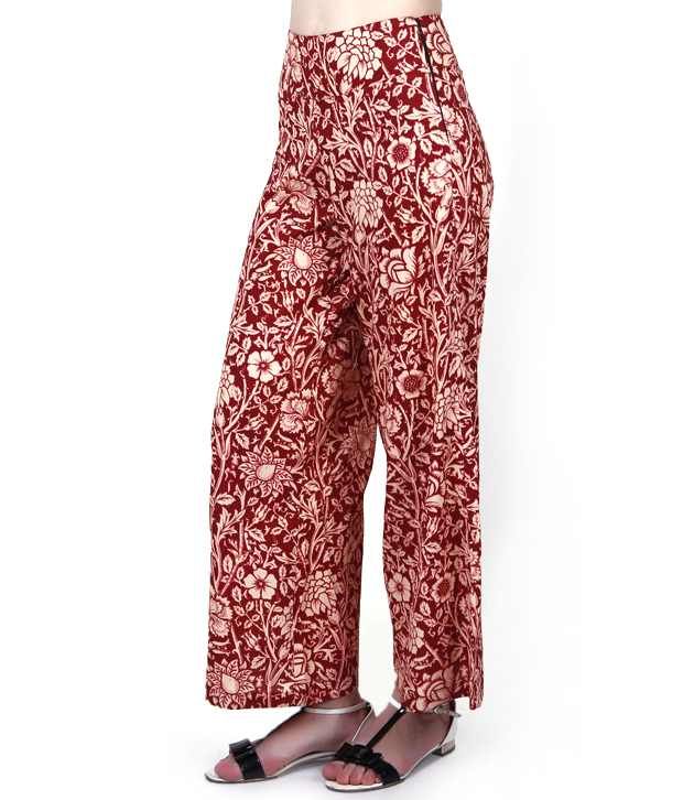 The Gudlook Maroon Printed Cotton Palazzo Pants - Buy The Gudlook ...