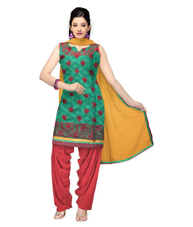Unnati Green Unstitched Jaipuri Pure Cotton Dress Material