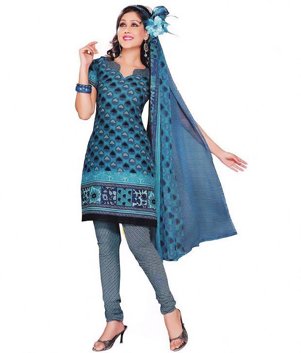Stylo8 Dark Green & Blue color UnStitched French Crepe Dress