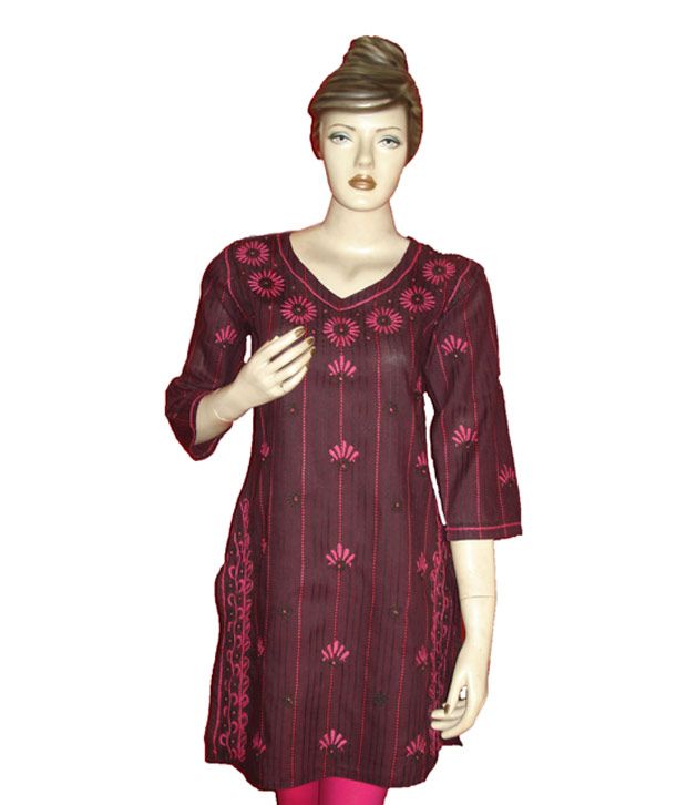 maroon chikan kurti