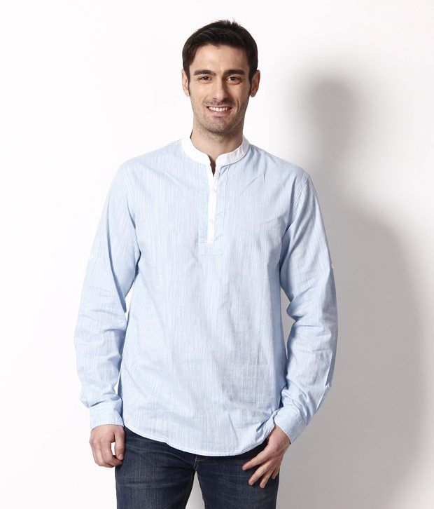 Wills Lifestyle Sky-Blue Kurta Style Shirt - Buy Wills Lifestyle Sky ...