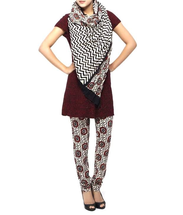 Veda Red Printed Cotton-Lycra Leggings 