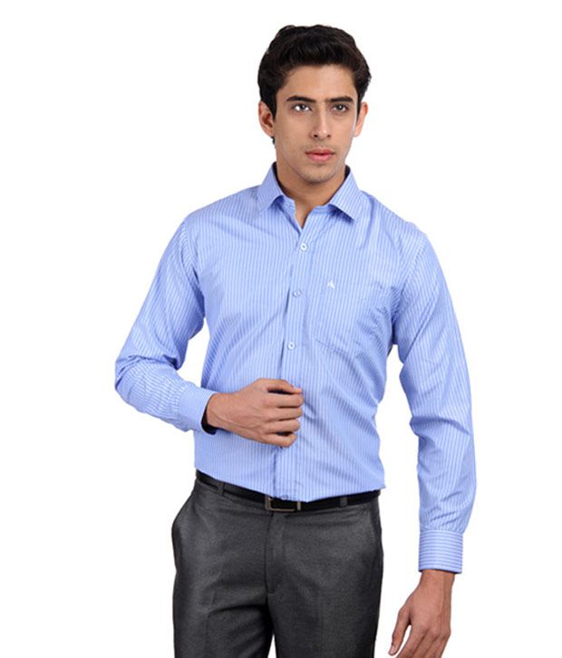Arihant Formal Striped White & Blue Shirt - Buy Arihant Formal Striped ...