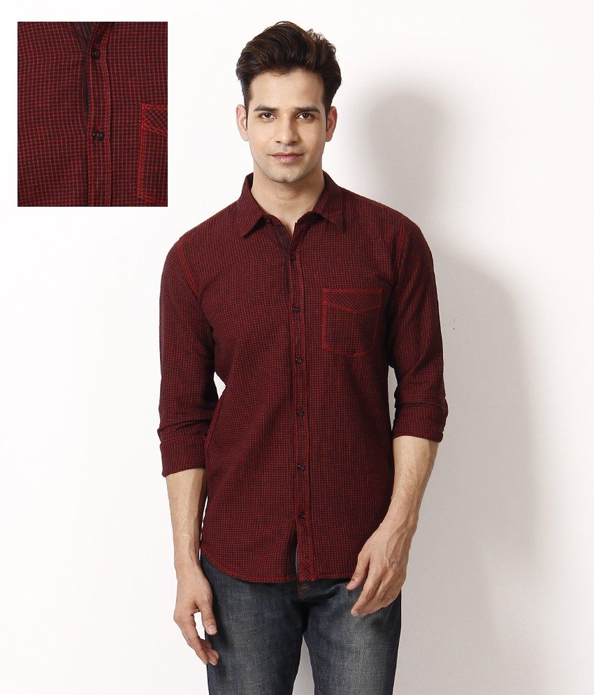 maroon checkered dress shirt