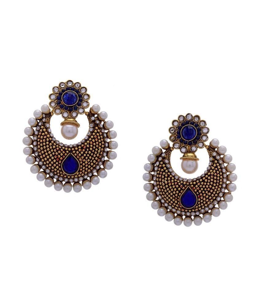 Hyderabad Jewel Ethnic Blue Pearls Hanging Earrings - Buy Hyderabad 