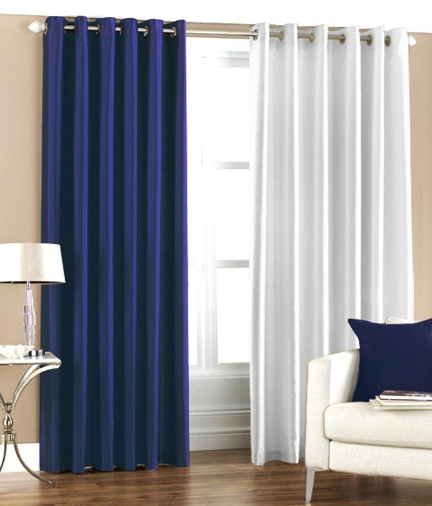 PINDIA Set of 2 Door Eyelet Curtains Solid Blue&White - Buy PINDIA Set ...