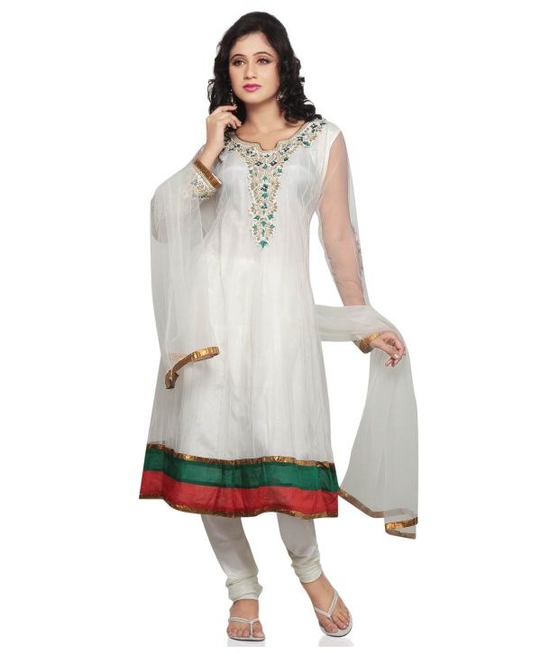 Utsav Fashion White Embroidered Net Stitched Anarkali Salwar Suit - Buy Utsav Fashion White 