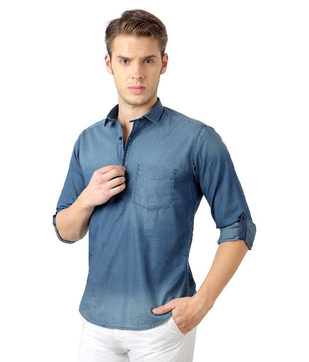 Van Heusen Blue Kurta Style Shirt - Buy 