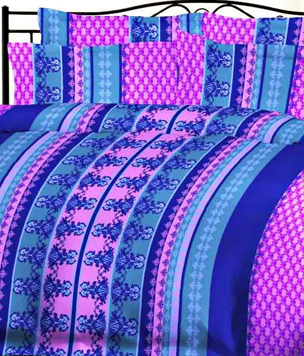 Bombay Dyeing Pink Printed Cotton Double Bedsheet With 2 Pillow Covers