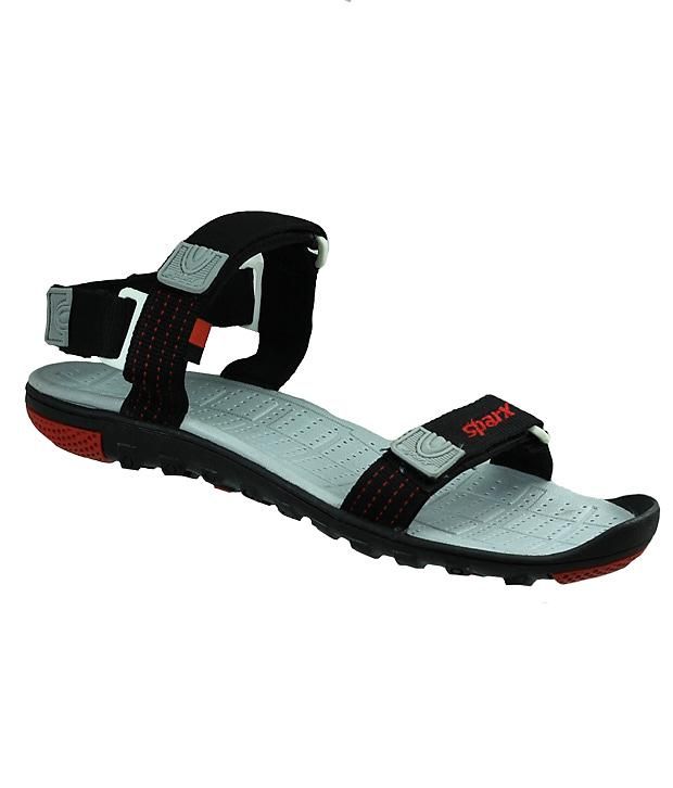 sparx black sandals price