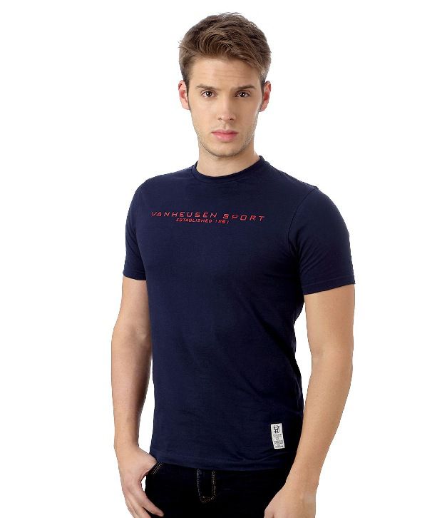 Van Heusen Navy Cotton Crew Neck T-Shirt - Buy Van Heusen Navy Cotton ...