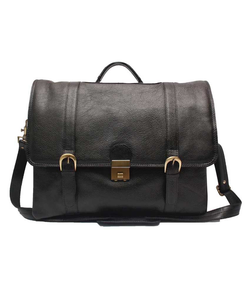 C Comfort Sleek office Bag Black Leather 15 inch Laptop Messenger Bags