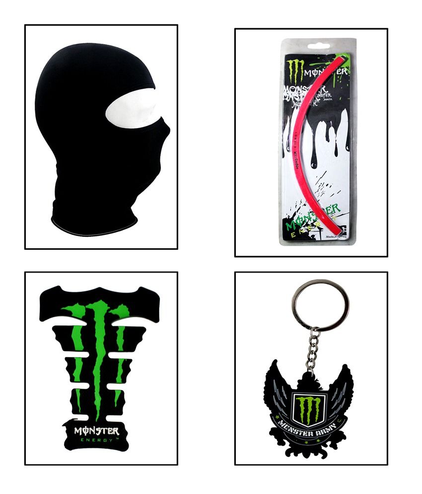 Vheelocityin Black Balaclava Face Mask Monster Rim Sticker Green 