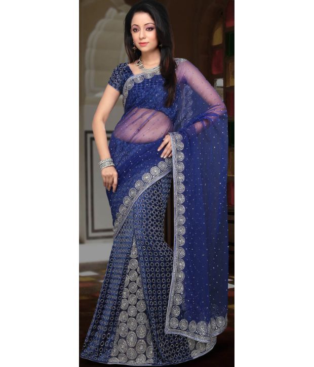 Utsav Fashion Blue Net Saree - Buy Utsav Fashion Blue Net Saree Online